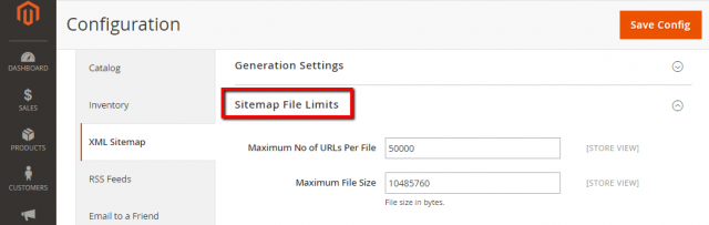 Configure the Sitemap File Limits